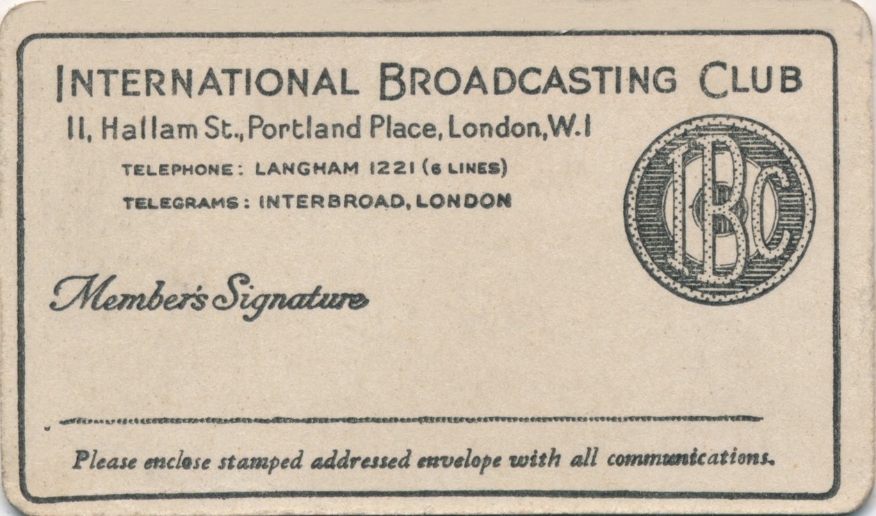Club internazionale di radiodiffusione: tessera di iscrizione, c1930s da Unbekannt