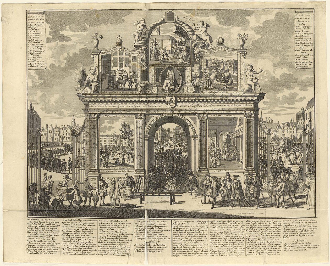 Schemi di investimento: Arco commemorativo eretto nel luogo di sepoltura degli azionisti rovinati, 1720 da Unbekannt