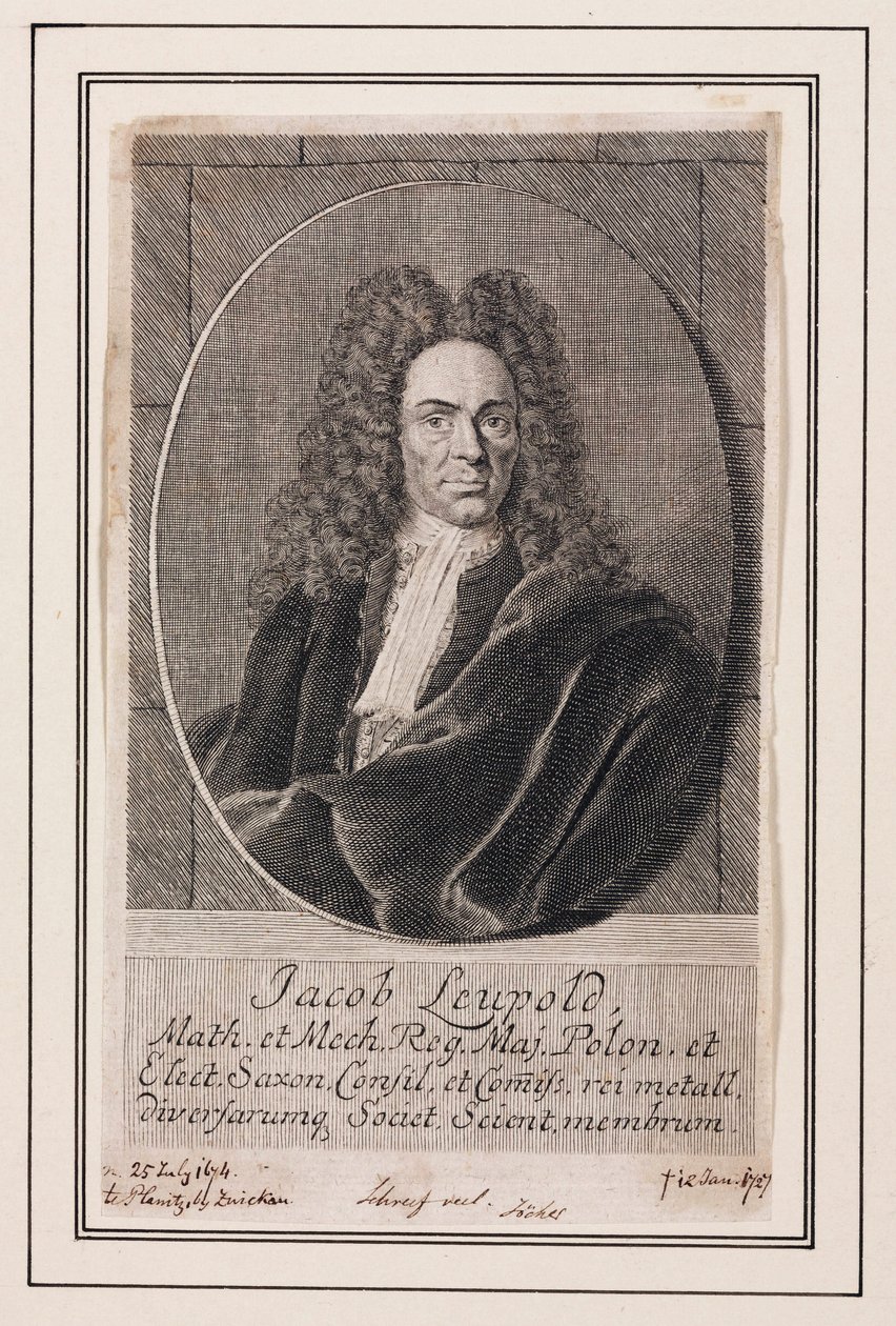 Jacob Leupold, fisico e ingegnere meccanico tedesco, c 1700 da Unbekannt