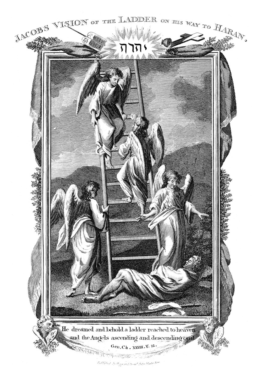 Il sogno di Giacobbe degli angeli che salgono e scendono la scala verso il cielo da Unbekannt