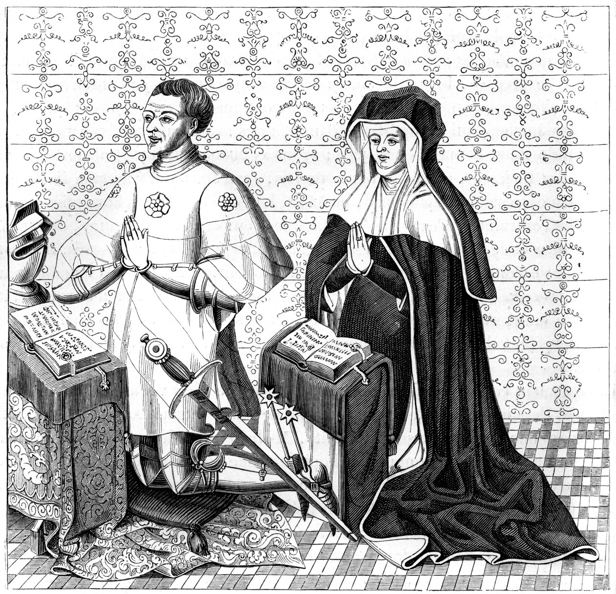 Jean Jouvenel des Ursins e sua moglie, Michelle de Vitry, in preghiera, XIV o XV secolo, 1849 da Unbekannt