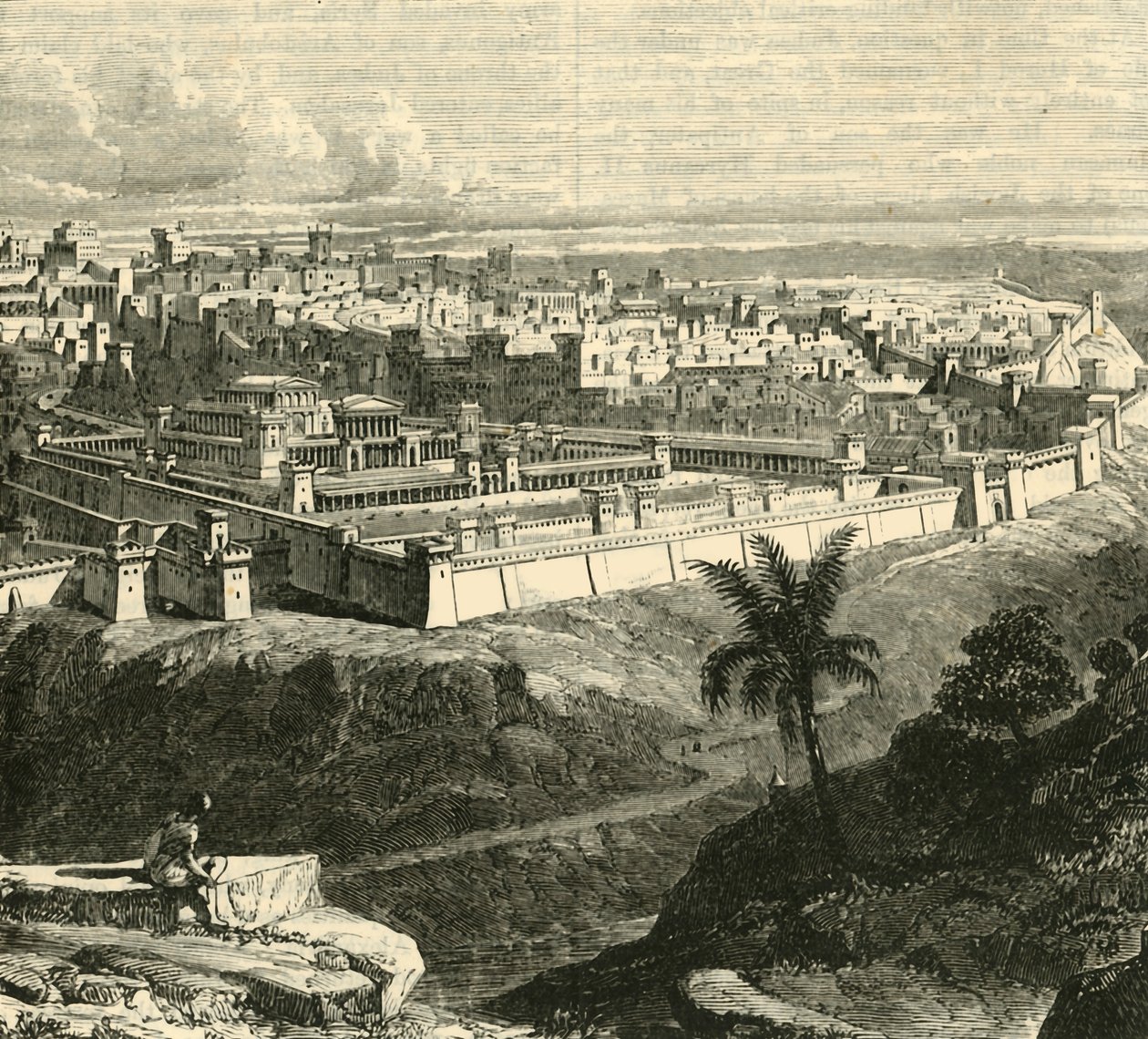 Gerusalemme al tempo di Gesù Cristo, mostrando il Tempio restaurato da Erode il Grande, 1890 da Unbekannt