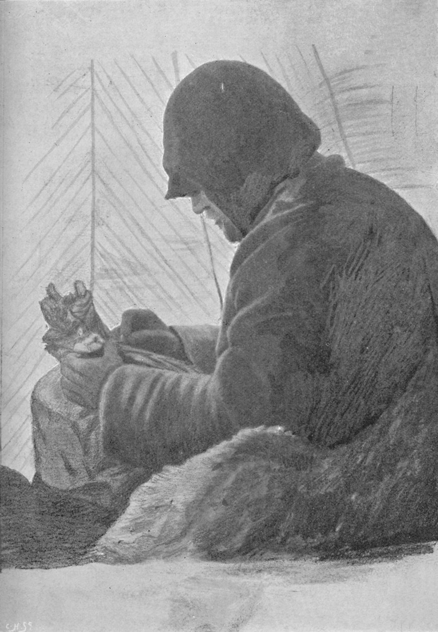 Johansen seduto nel sacco a pelo nella capanna, c1893-1896, 1897 da Unbekannt