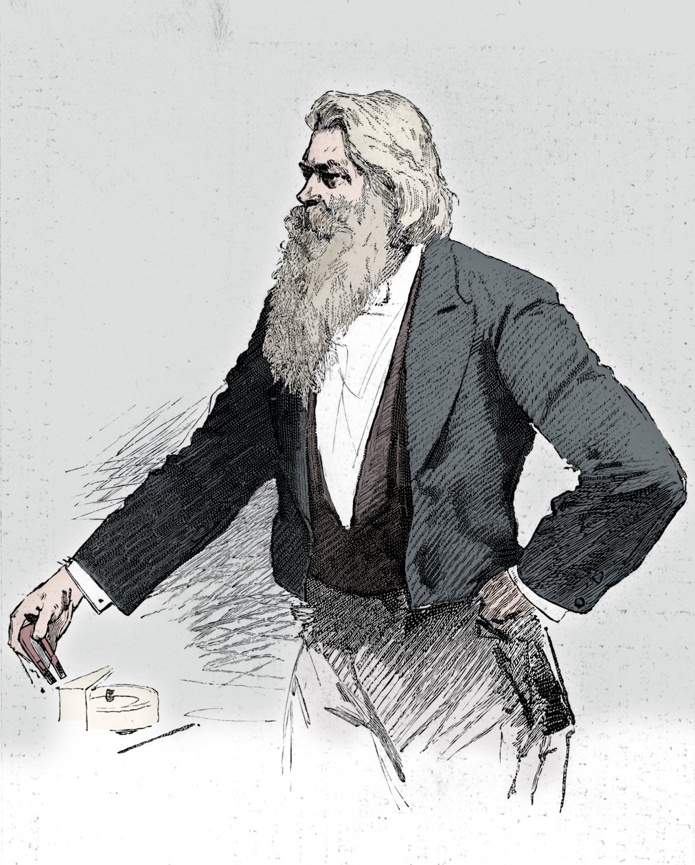 Joseph Wilson Swan, fisico e chimico britannico, che dimostra l