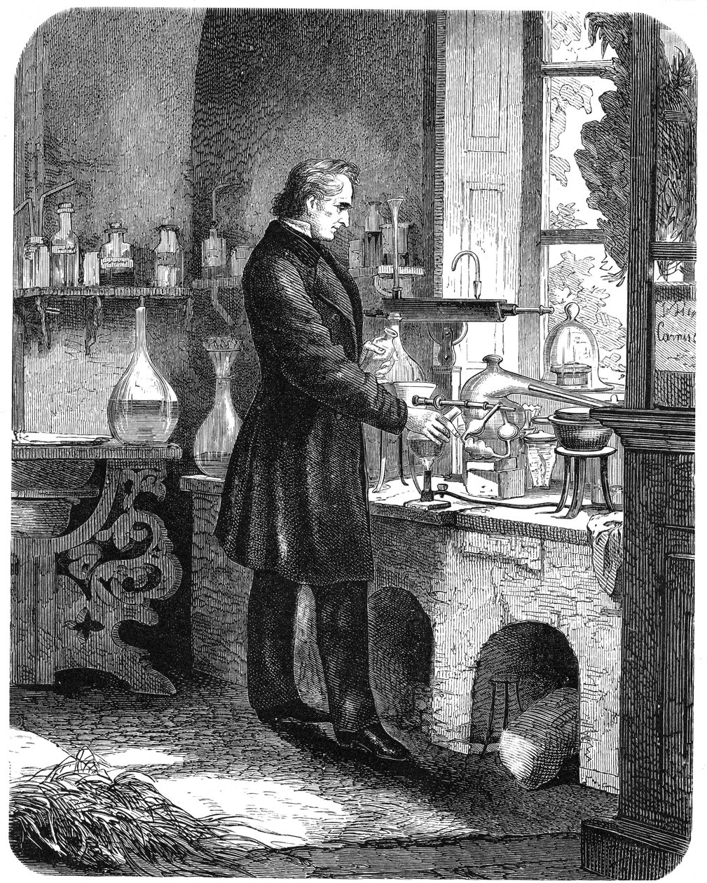 Justus von Liebig, chimico tedesco, al lavoro nel suo laboratorio, metà XIX secolo c1885 da Unbekannt