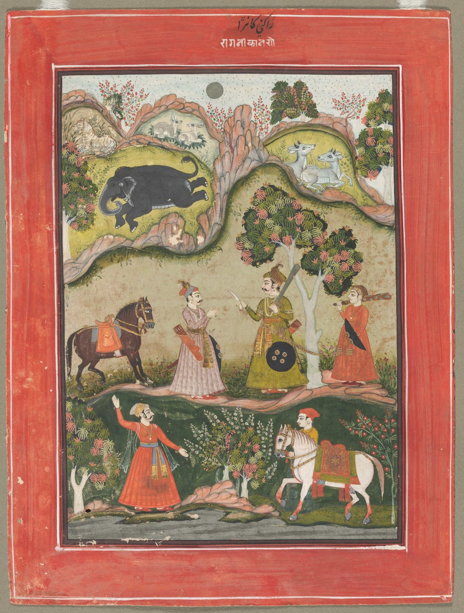 Kanhara Ragini: Canzone di ispirazione a Krishna per uccidere il demone elefante..., c. 1760 da Unbekannt