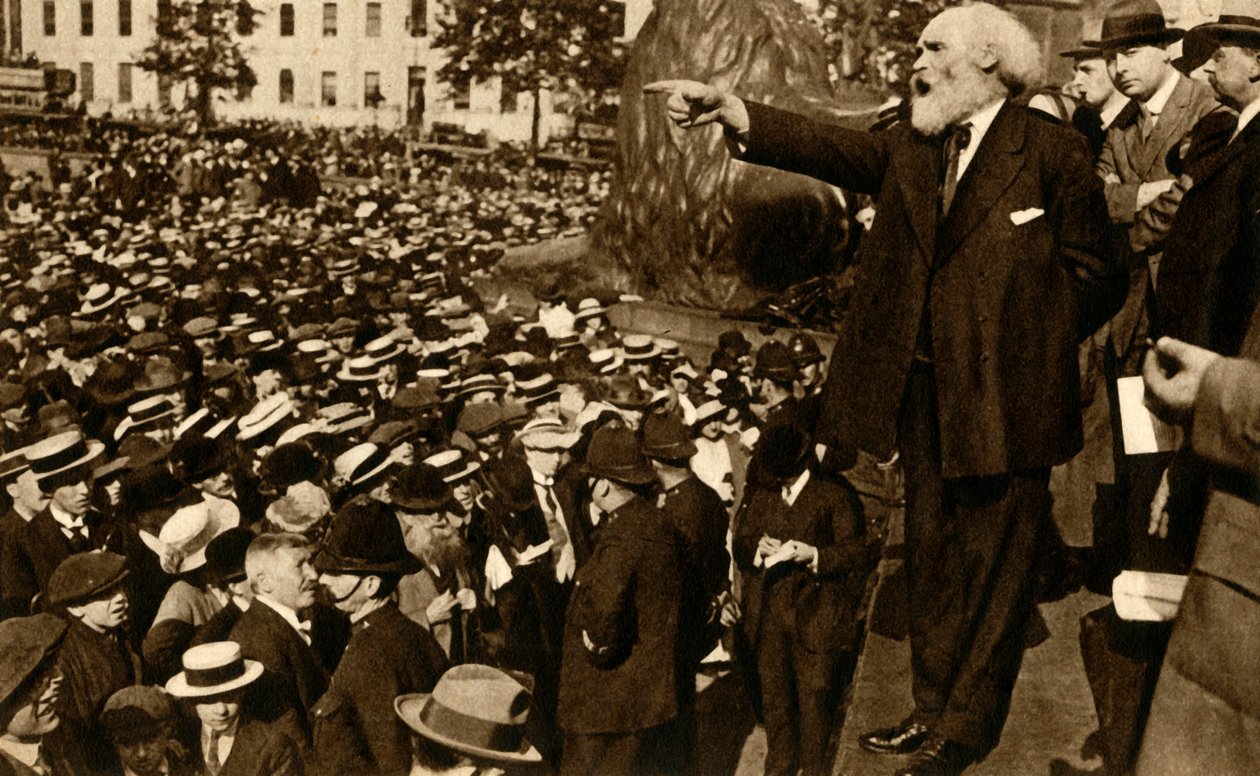 Keir Hardie tiene un discorso a Trafalgar Square, Londra, 2 agosto 1914, 1933 da Unbekannt