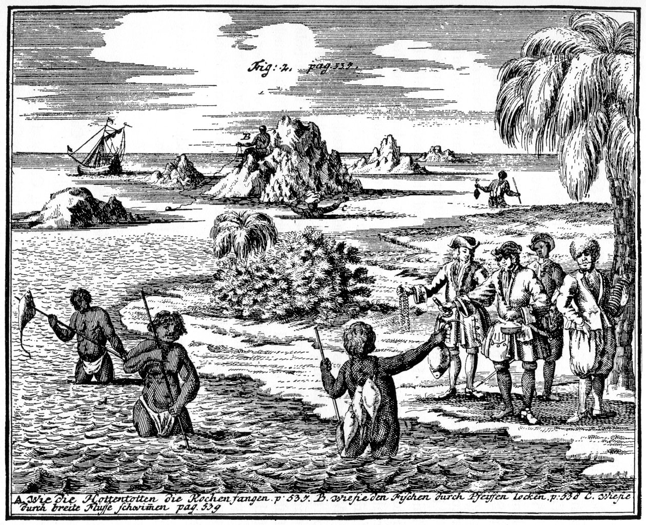 Khoikhois che pescano con la lancia, Sudafrica, 1931 da Unbekannt