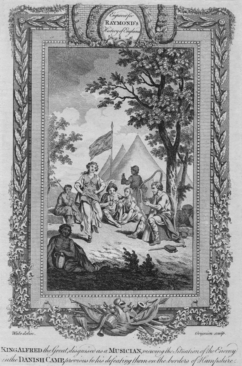 Re Alfredo il Grande, travestito da musicista, osserva la situazione del nemico, c1787 da Unbekannt