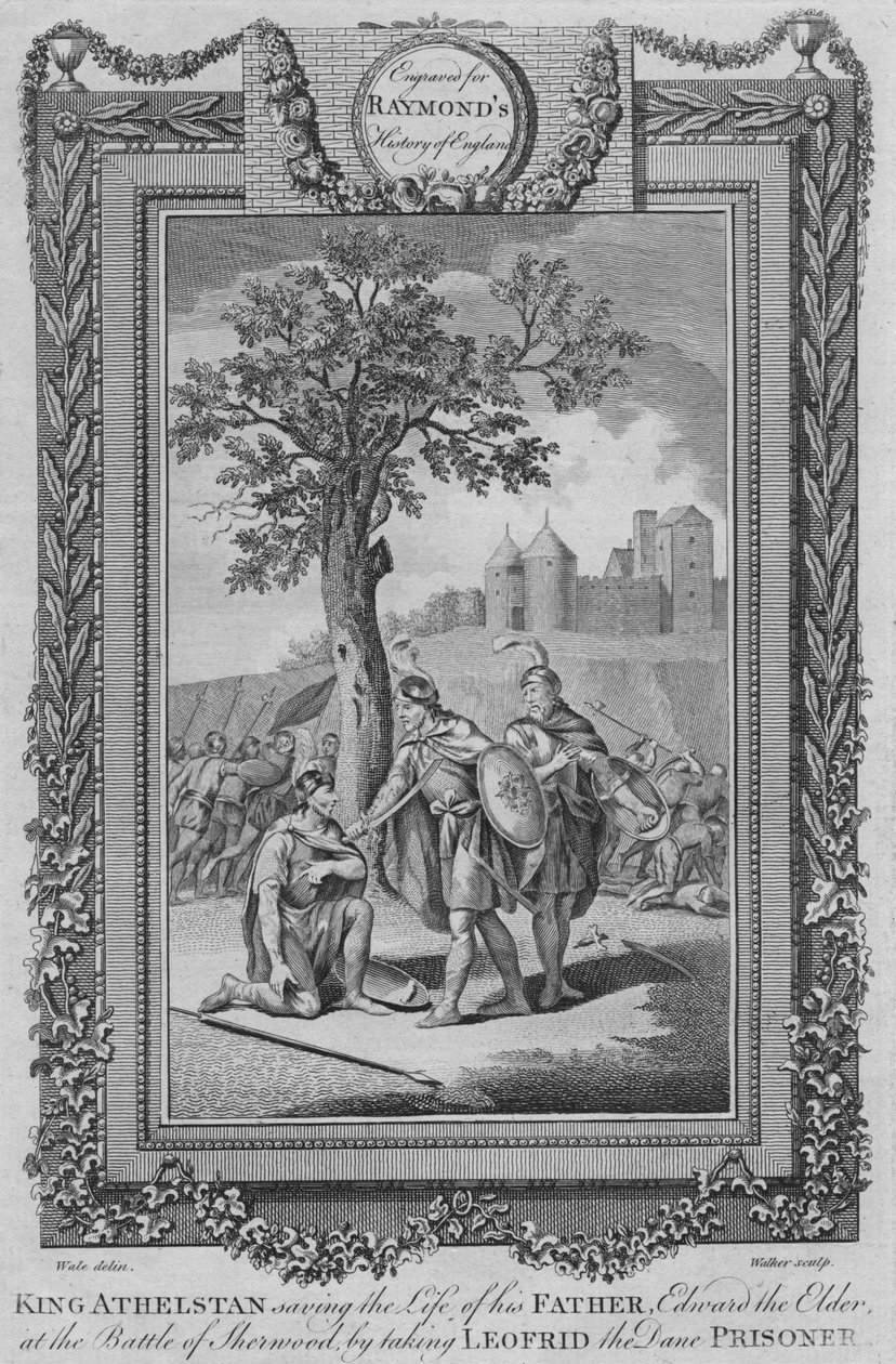 Re Athelstan salva la vita di suo padre, Edoardo il Vecchio, nella Battaglia di Sherwood, c1787 da Unbekannt