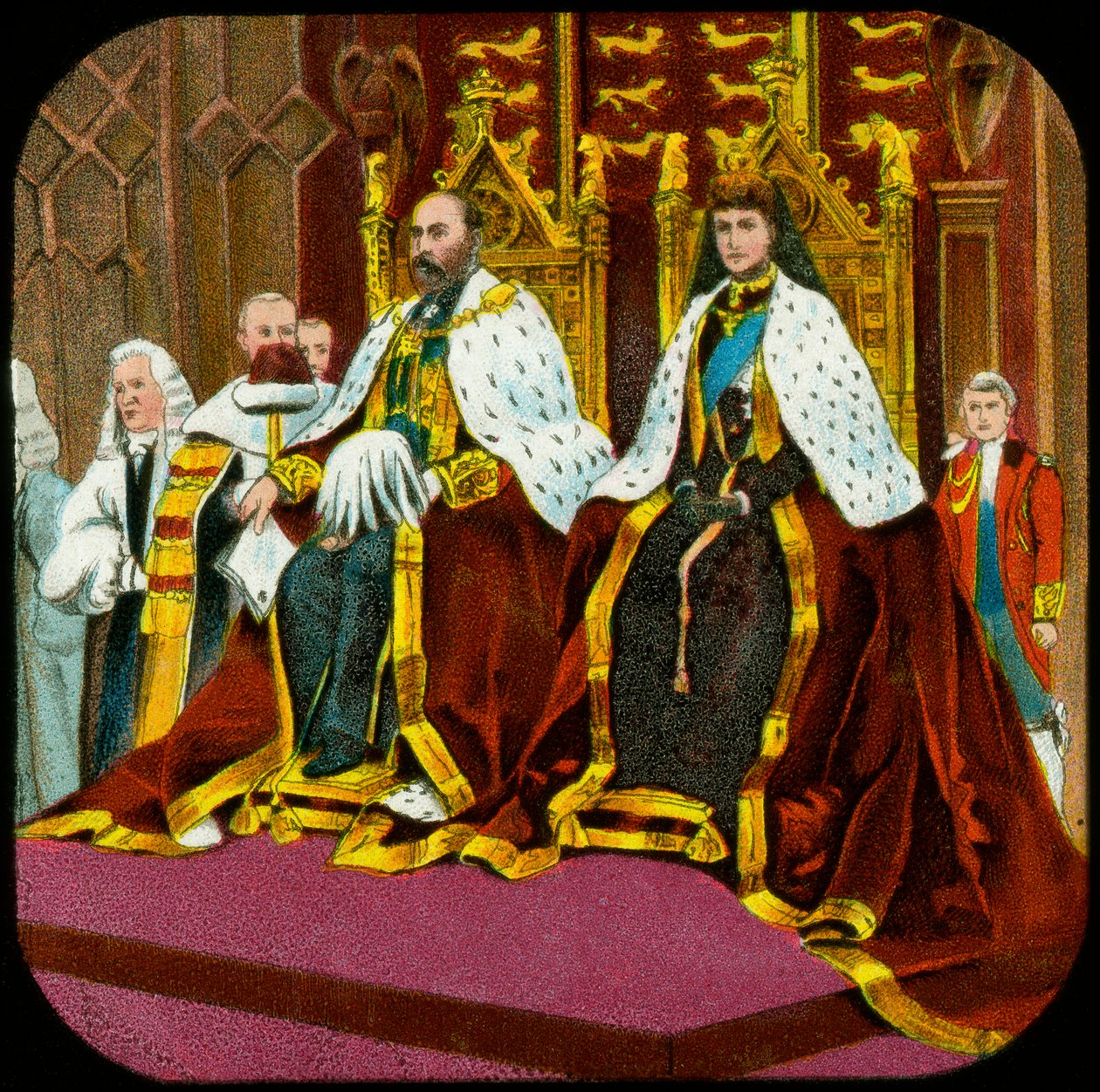 Re Edoardo VII e la regina Alessandra, apertura del Parlamento, Westminster, c1902 da Unbekannt