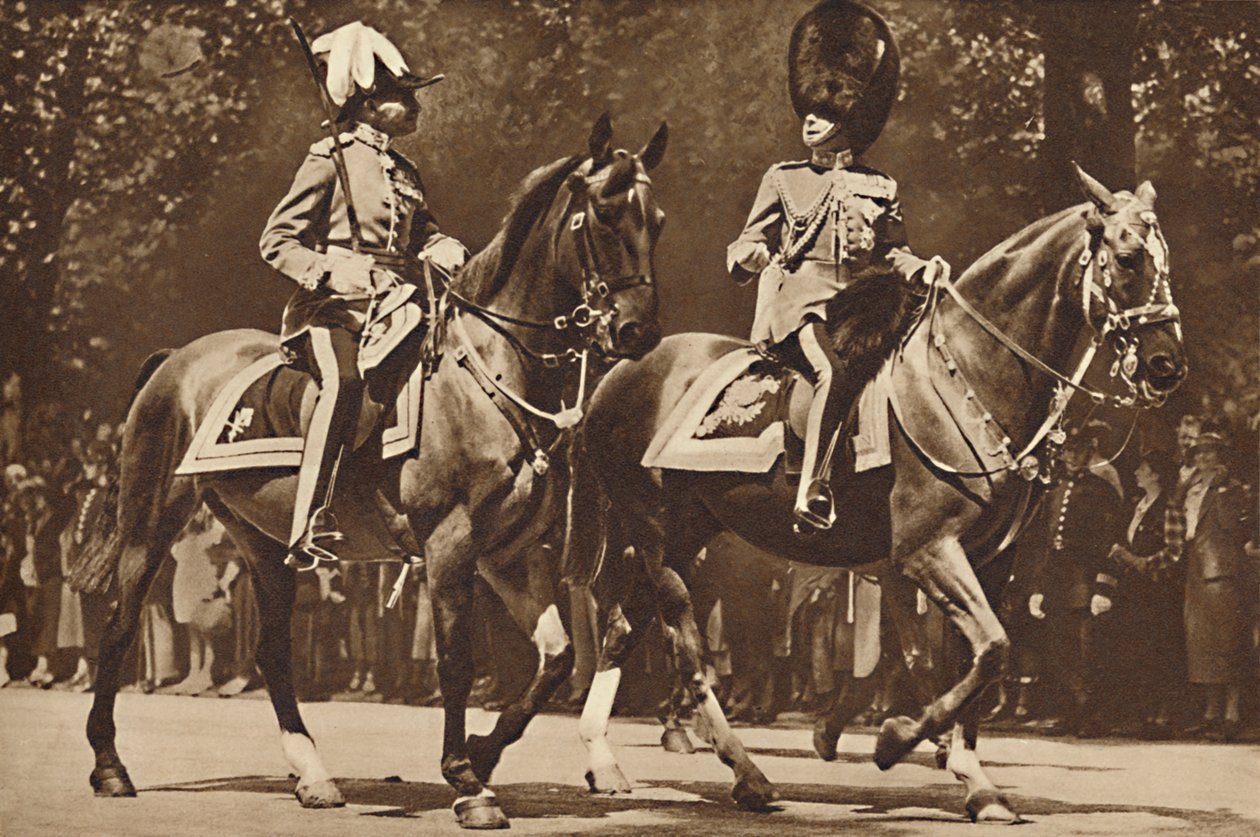 Re Edoardo alla testa della Brigata delle Guardie, si gira, imperturbato, per fare un