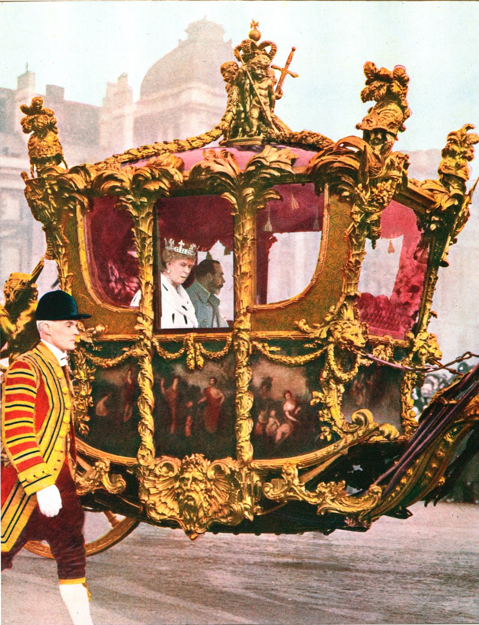 Re Giorgio V e la Regina Maria nella storica carrozza di Stato, c. 1935 da Unbekannt