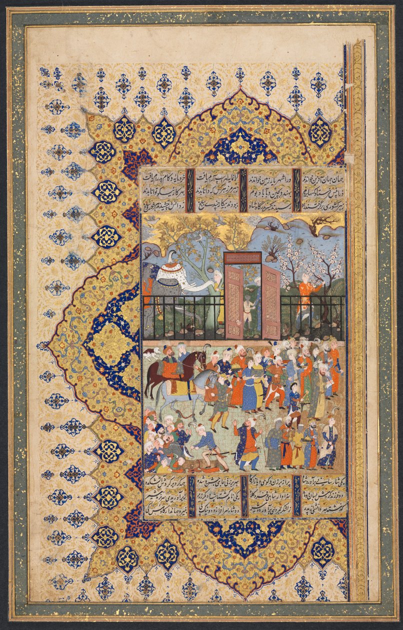 Re Luhrasp Sale al Trono: Una Processione Arriva a Corte Recto..., c. 1560-80 da Unbekannt