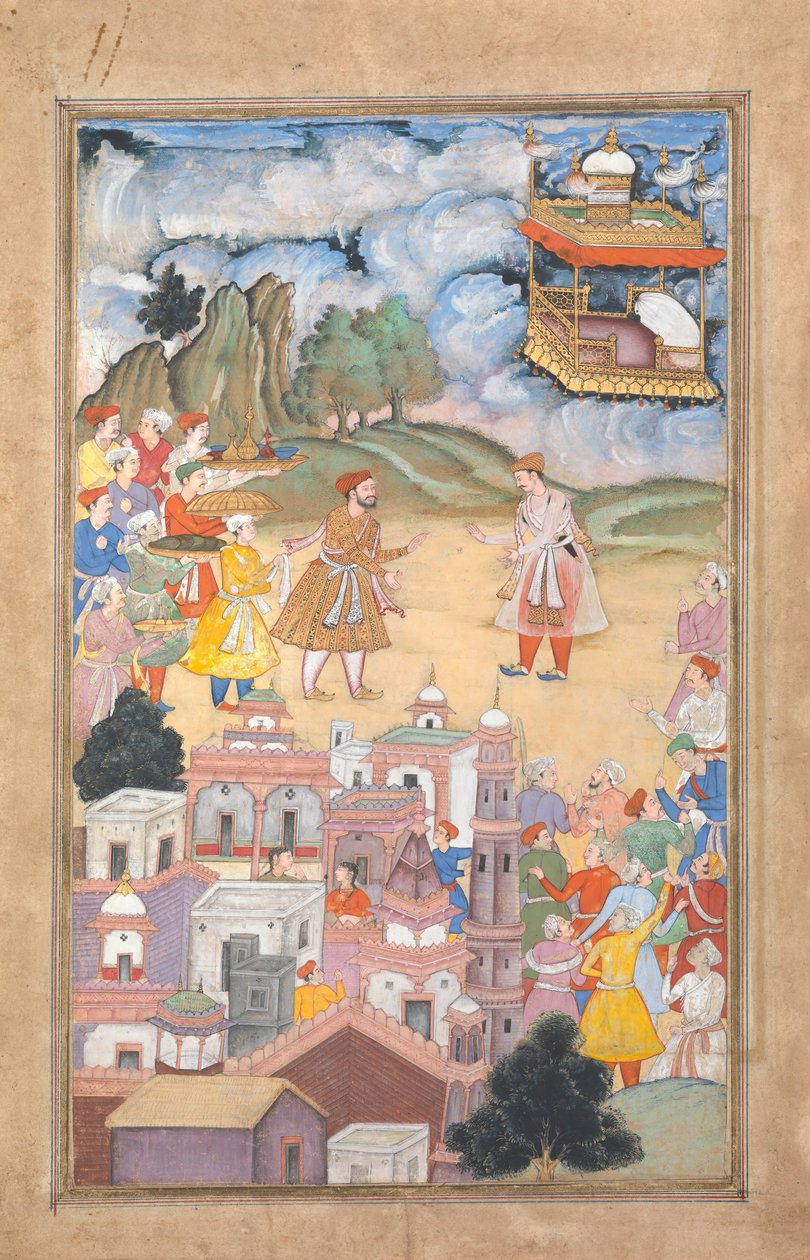 Re Sal visita Kala Yavana, Foglio da una leggenda di Harivamsa di Hari Krishna, ca. 1590-95 da Unbekannt