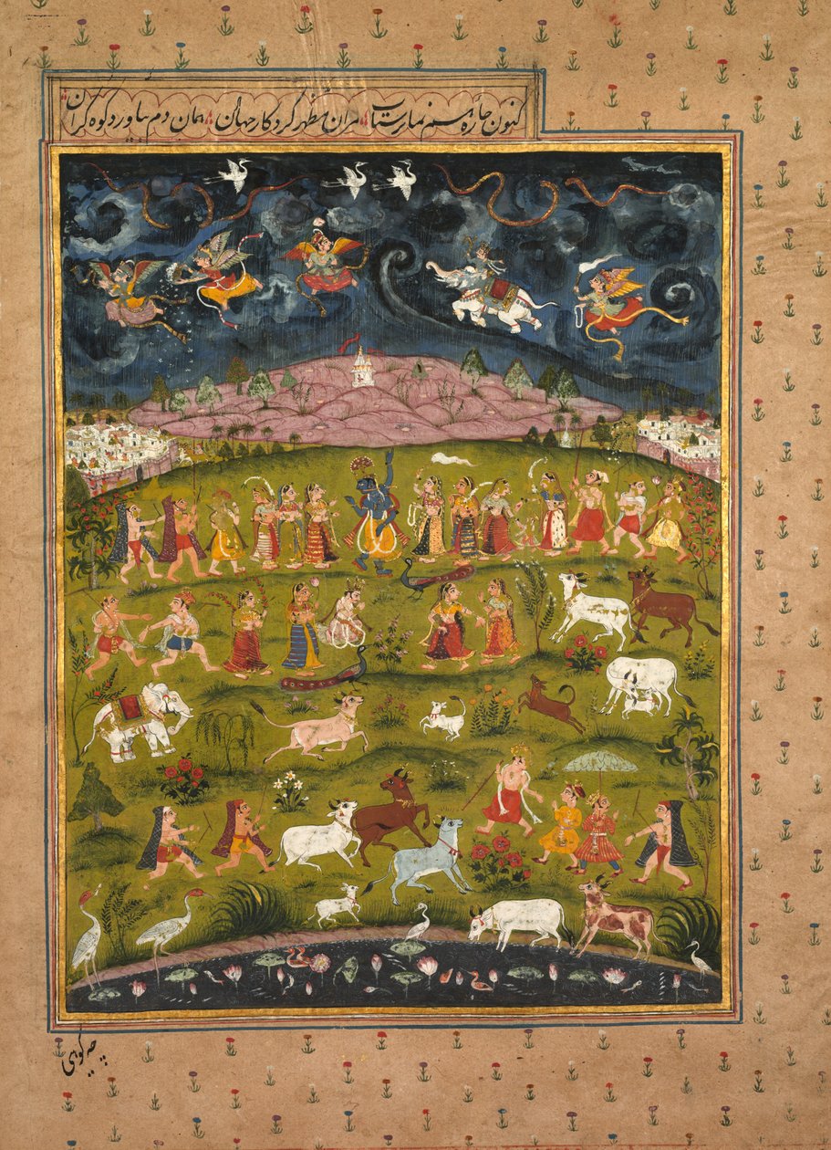 Krishna che sostiene il Monte Govardhana, 1700s da Unbekannt