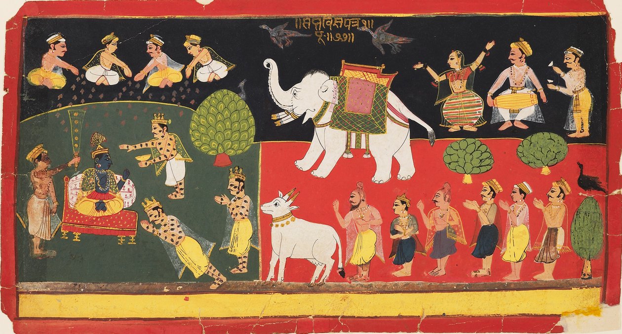 Krishna venerato da Indra che arriva su un elefante bianco, c1720 da Unbekannt