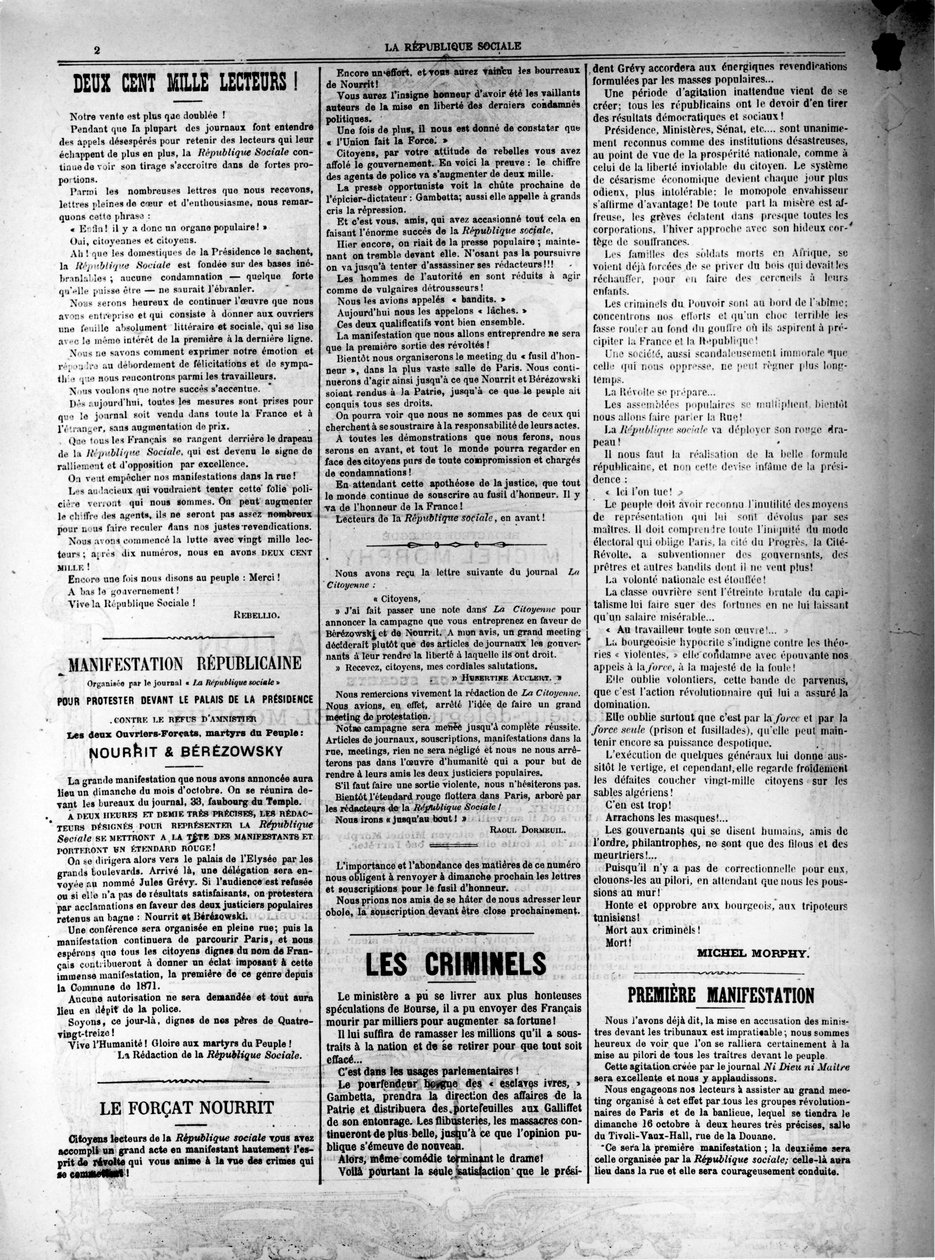 La Republique Sociale, giornale del 13 ottobre 1881 da Unbekannt