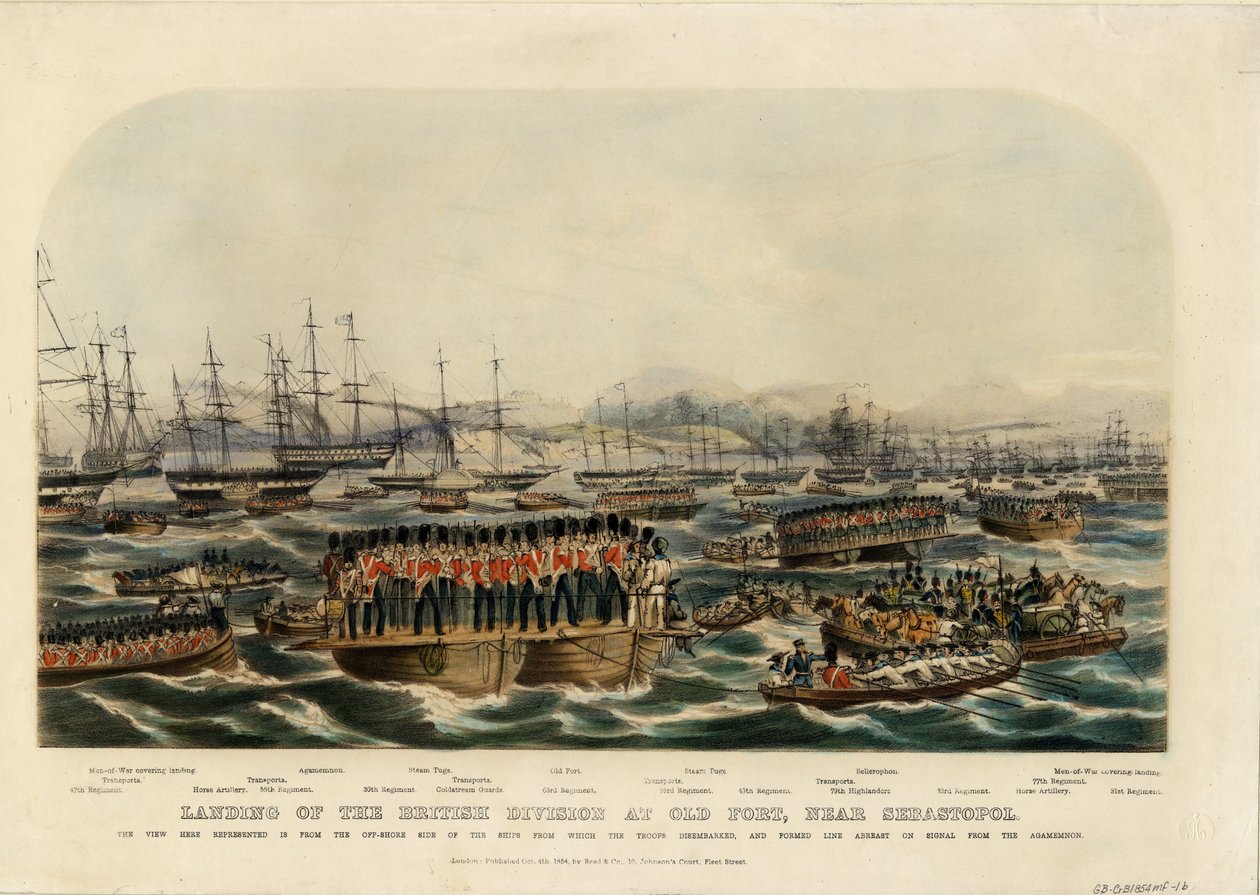 Sbarco della divisione britannica a Old Fort, vicino a Sebastopoli, 1854 da Unbekannt