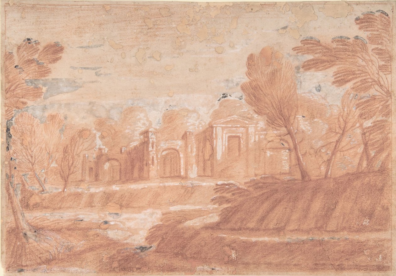 Paesaggio con struttura architettonica, XVII secolo da Unbekannt