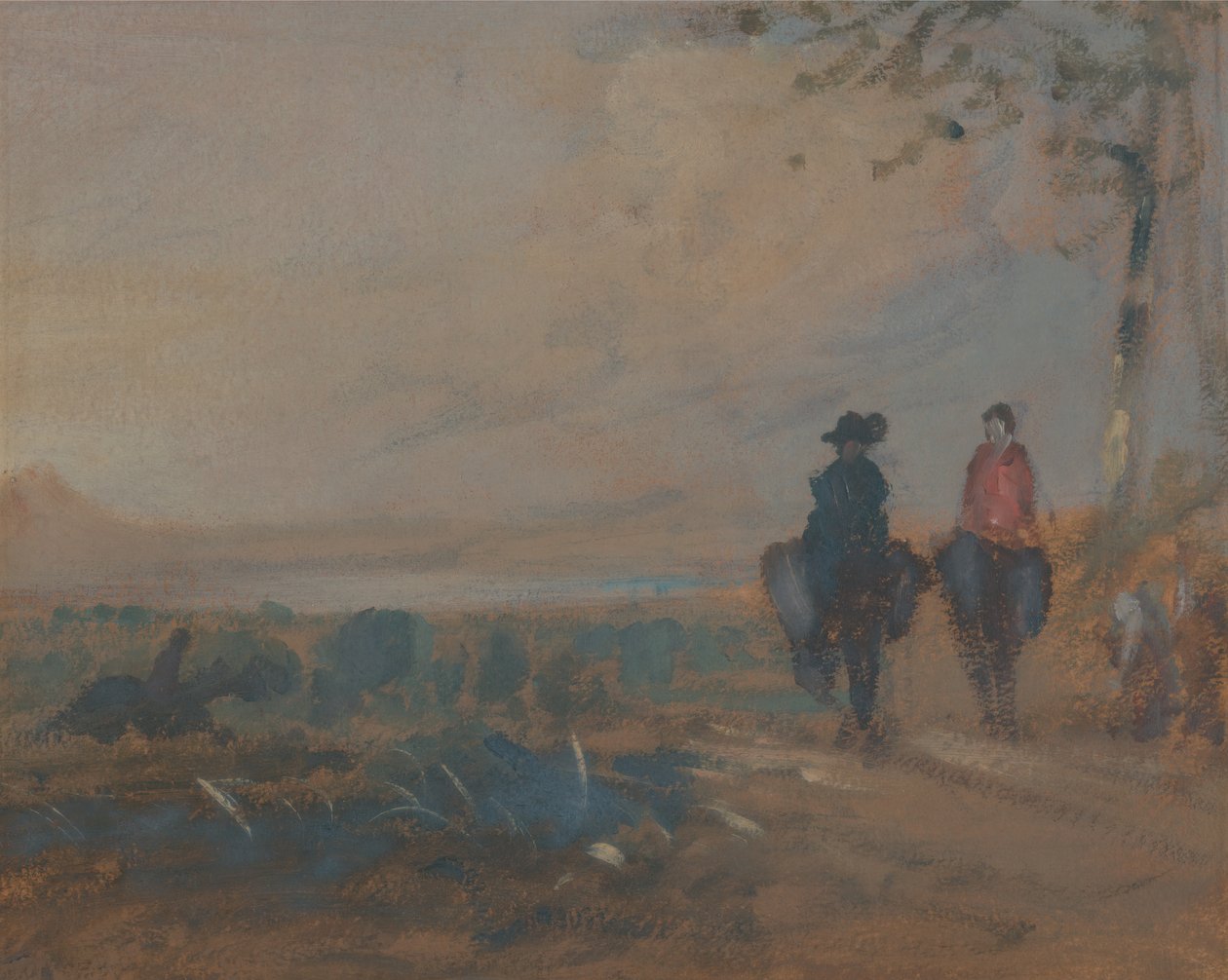 Paesaggio con lago e due figure a cavallo, ca. 1820 da Unbekannt