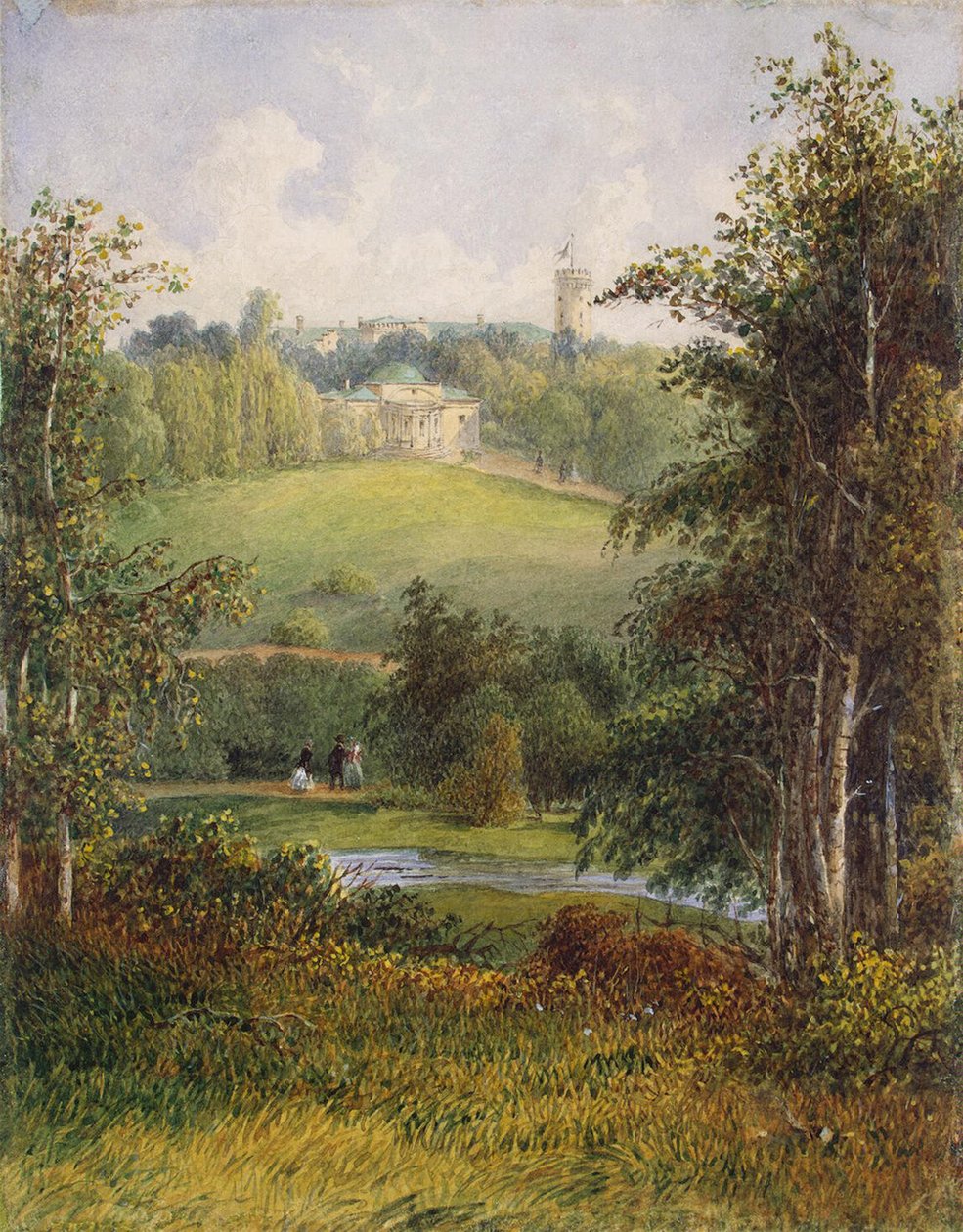 Paesaggio con la casa padronale nella tenuta di Gostilitsy vicino a San Pietroburgo, 1820s da Unbekannt