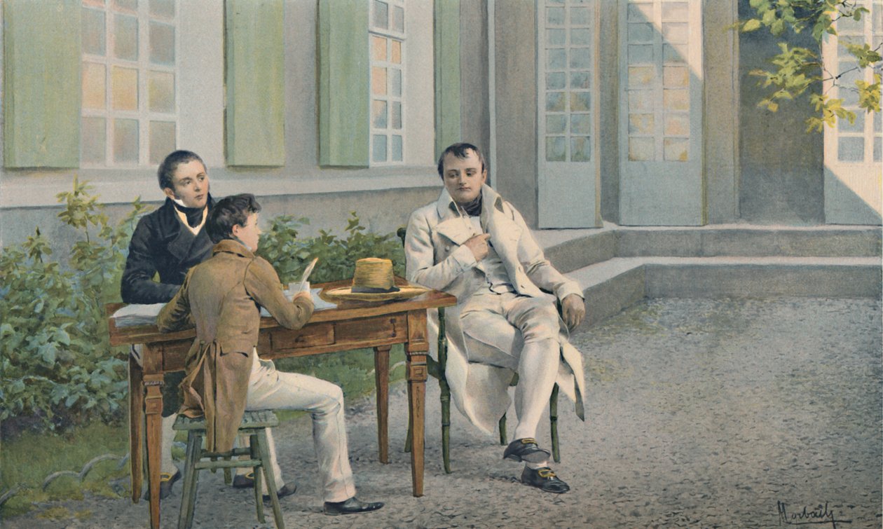 Las Casas e suo figlio scrivono la storia di Napoleone sotto la sua dettatura, c1815, 1896 da Unbekannt