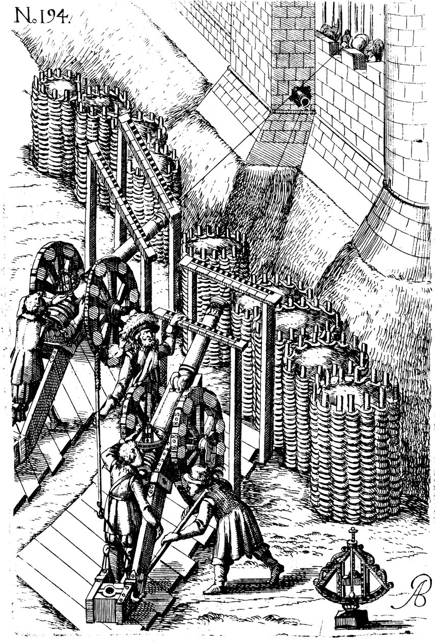 Assedio con cannone sul bersaglio, da Le diverse et artificiose machine, 1620 da Unbekannt