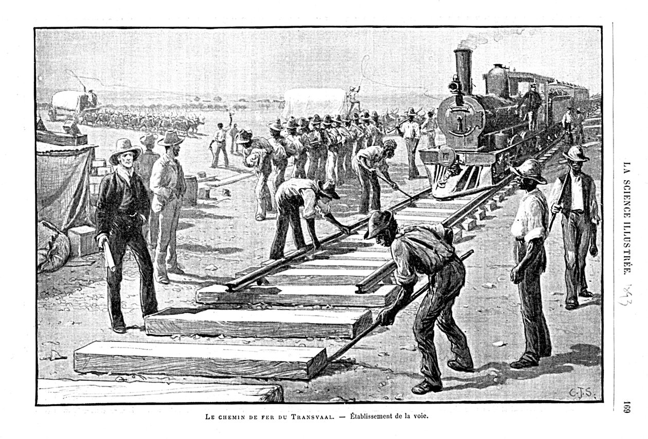 Posa di traversine e binari sulla Ferrovia del Transvaal, Sudafrica, 1893 da Unbekannt