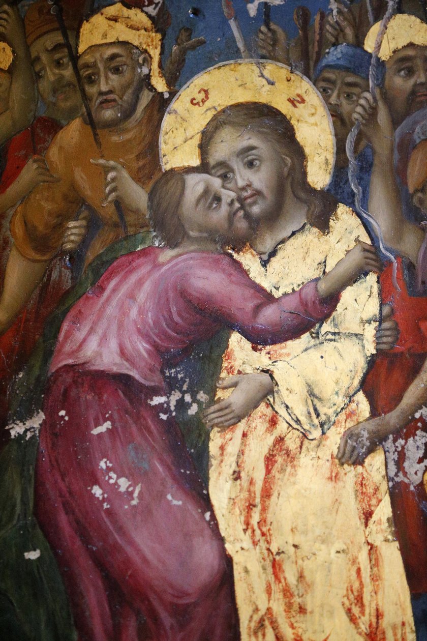Il bacio di Giuda. Affresco della chiesa del Santo Sepolcro da Unbekannt