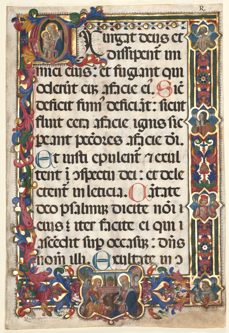 Foglio da un Salterio con Bordo Completo con Medaglioni Annunciazione, SS. Girolamo, Chiara..., 1475 da Unbekannt