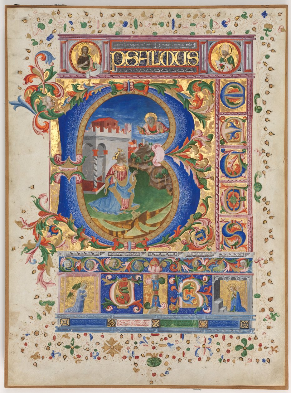 Foglio da un Salterio con Iniziale Istoriata B: Re Davide, c. 1450 da Unbekannt