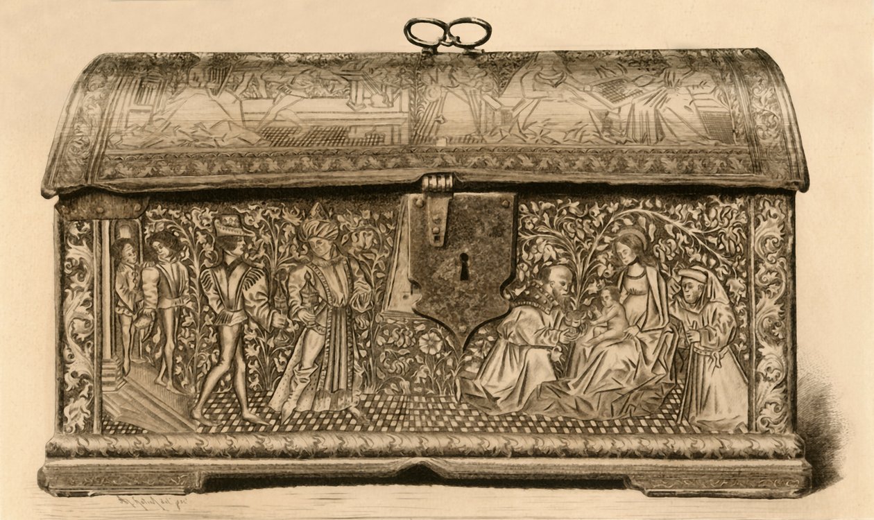 Cofanetto in pelle con decorazione incisa, 15° secolo, 1903 da Unbekannt