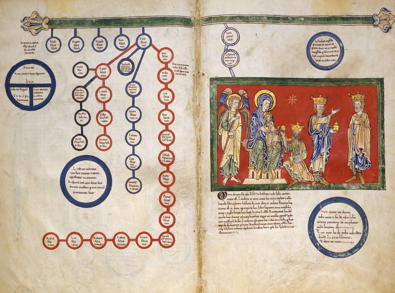 Foglie da un manoscritto di Beatus: Bifolio con parte della genealogia di Cristo, ca. 1180 da Unbekannt