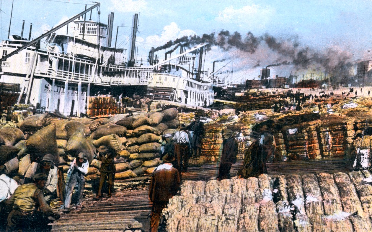 Caricamento del cotone su una nave, Memphis, Tennessee, USA, c1900 da Unbekannt