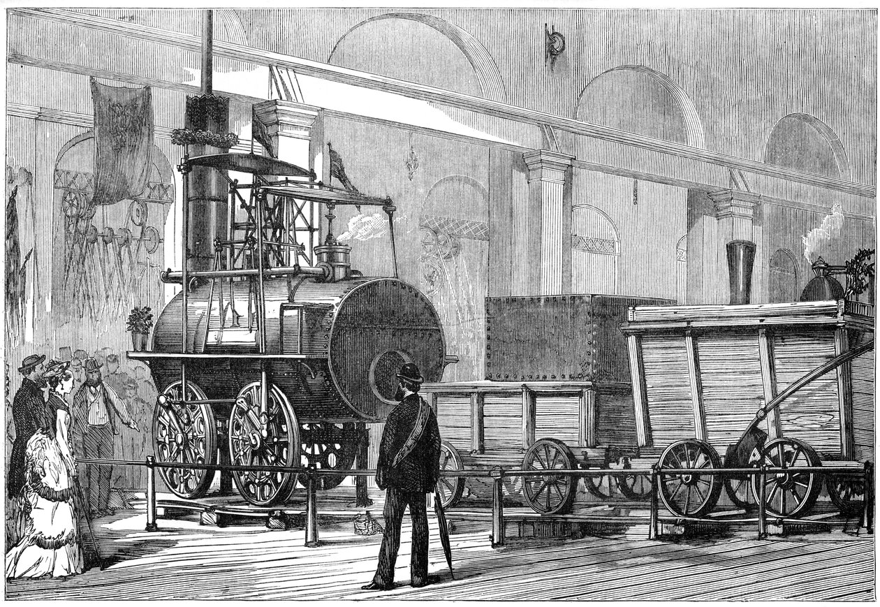 Locomotion, la prima locomotiva a vapore, al Giubileo della Ferrovia, Darlington, Durham, XIX secolo da Unbekannt