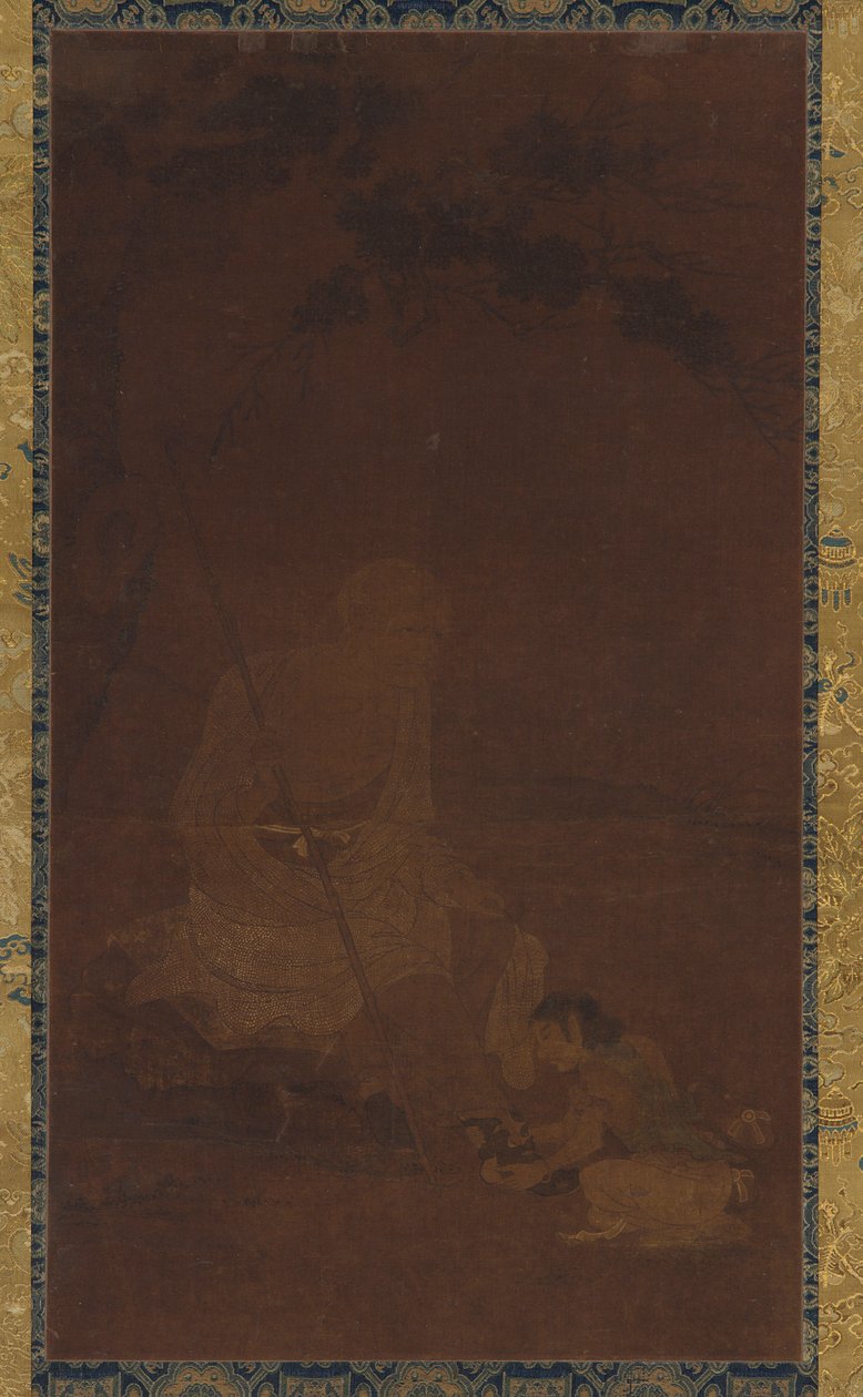 Lohan seduto, un attendente inginocchiato davanti a lui, dinastia Yuan o Ming, 1279-1644 da Unbekannt