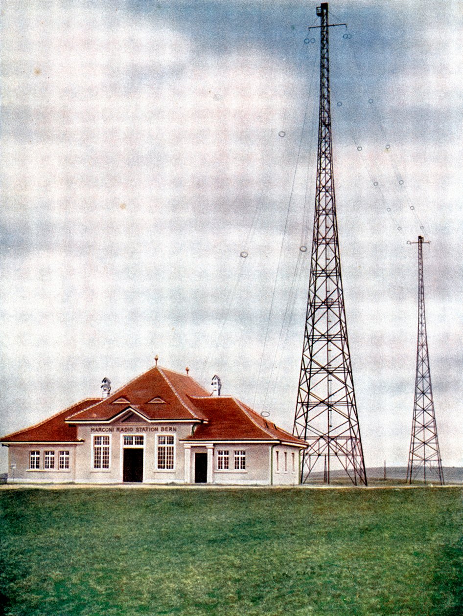 Antenne trasmittenti a onde lunghe in una stazione radio Marconi a Berna, Svizzera, c1925 da Unbekannt