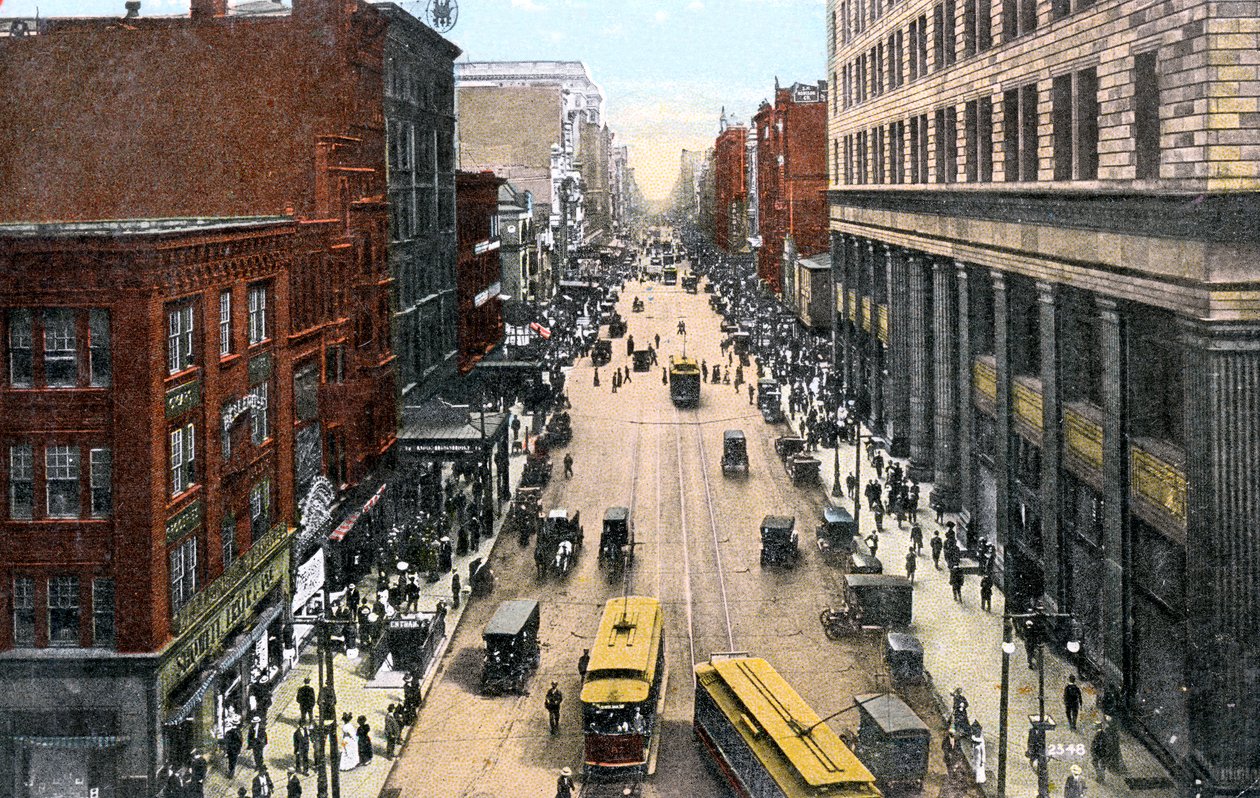 Guardando verso est lungo Market Street da City Hall, Philadelphia, Pennsylvania, USA, c1900 da Unbekannt