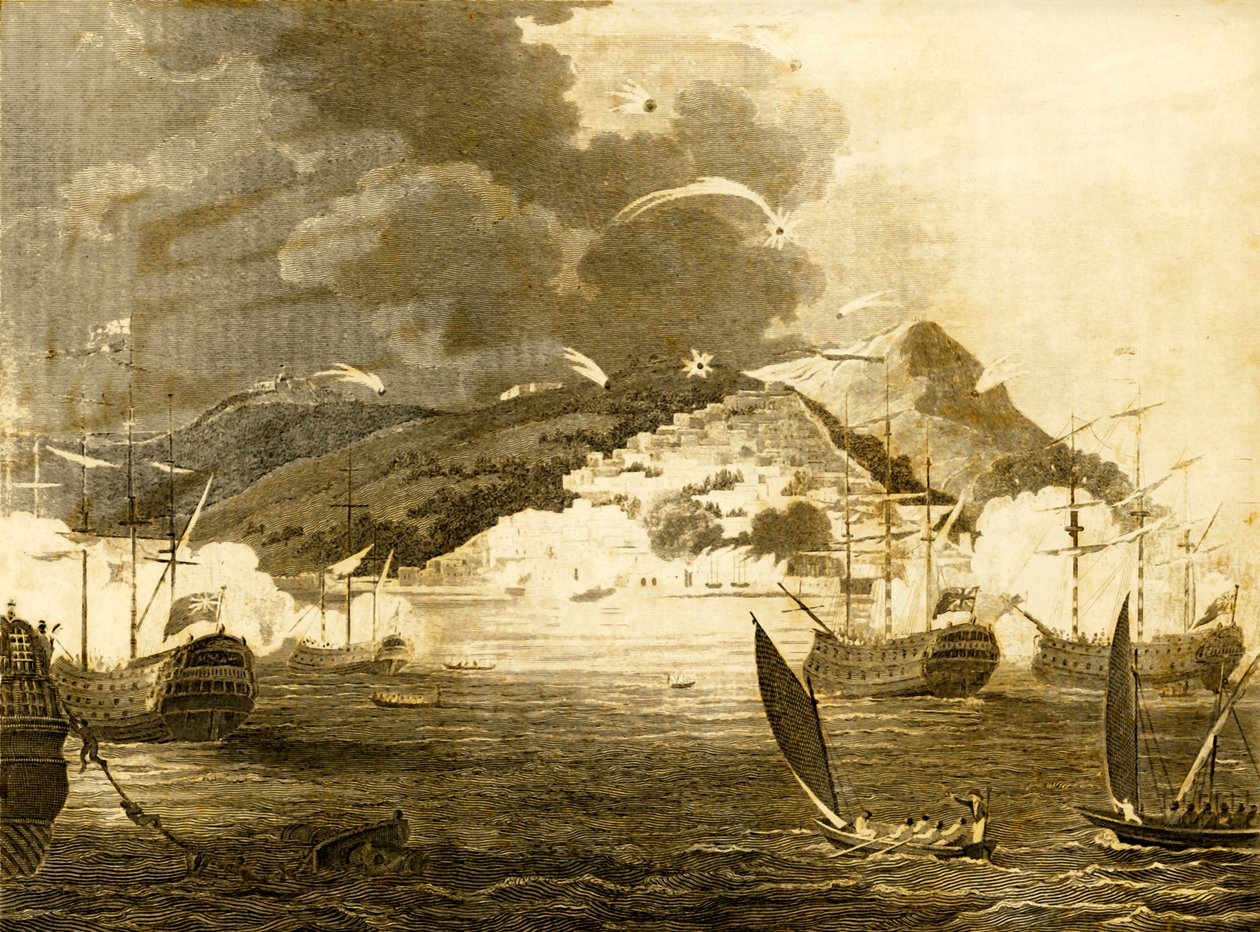 La flotta di Lord Exmouth che bombarda la città di Algeri, 1816 da Unbekannt