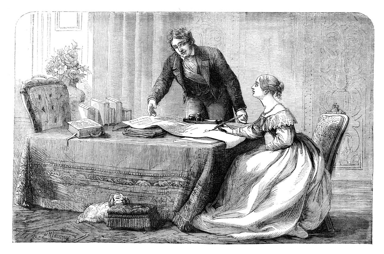 Lord Melbourne 1779-1848 istruisce una giovane Regina Vittoria 1819-1901, 1837 c1895 da Unbekannt
