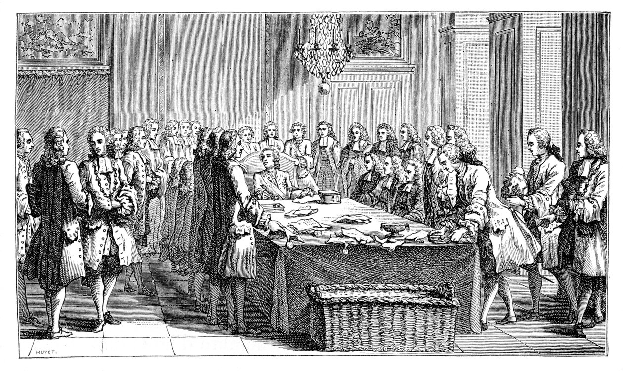 Luigi XV firma il nuovo trattato, 1757, 1885 da Unbekannt