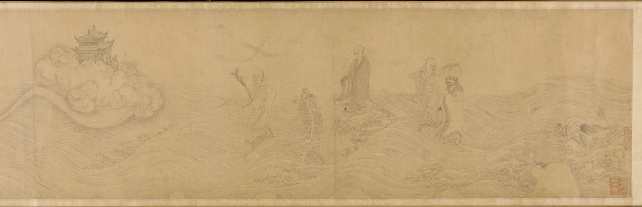 Luohans che attraversano il mare, dinastia Ming, XV-XVI secolo da Unbekannt