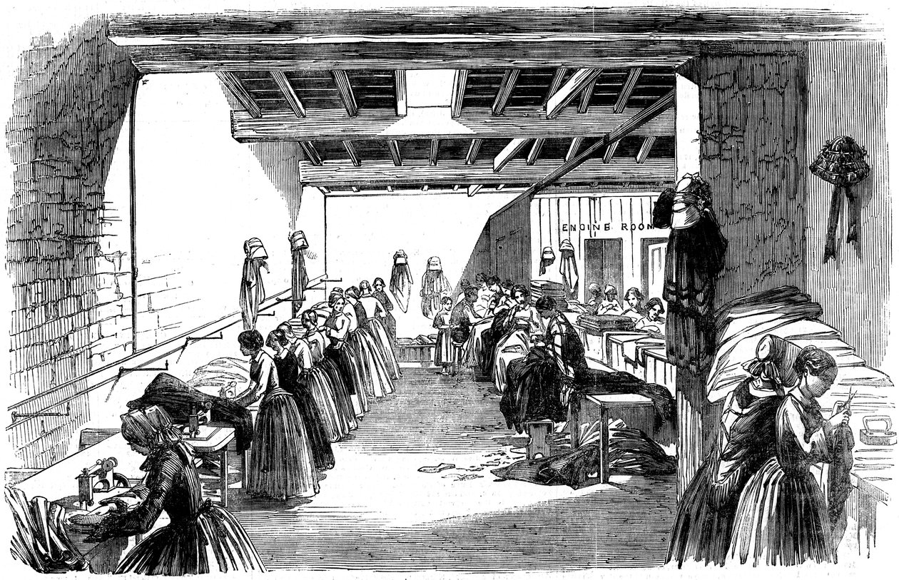 Sala macchine in una fabbrica di cucito a vapore, 1854 da Unbekannt