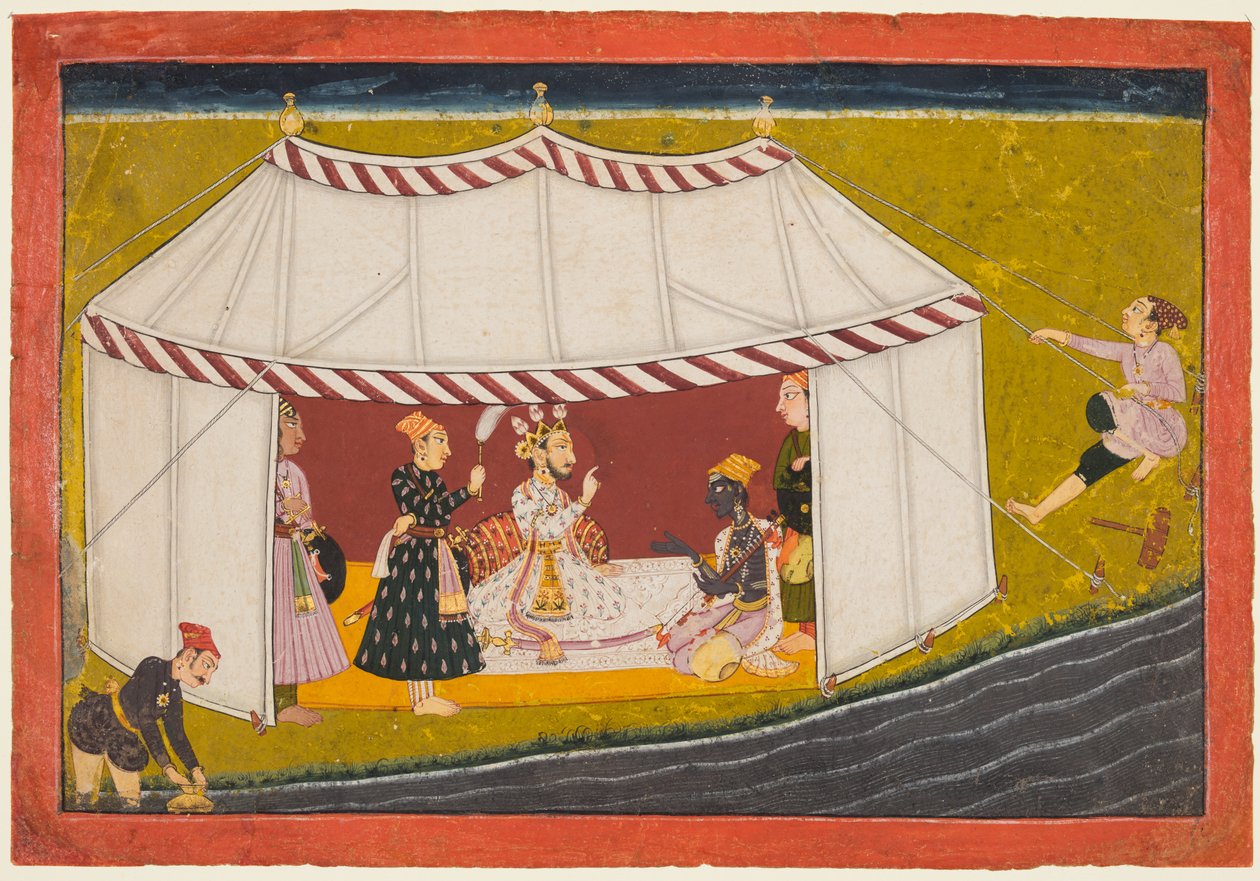 Madhava in una tenda davanti a un sovrano, dalla serie Madhavanala Kamakandala, c. 1700 da Unbekannt