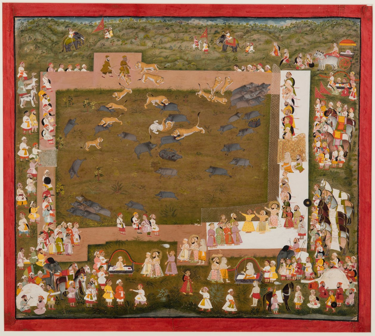 Maharaja Sangram Singh e la sua corte osservano una lotta tra tigri e cinghiali a Sadri da Unbekannt