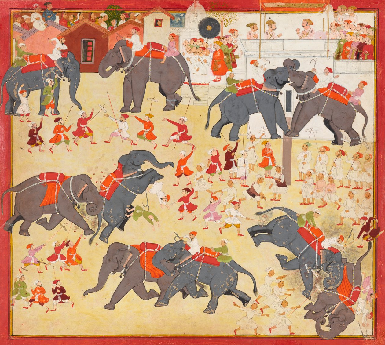 Maharana Raj Singh osserva una lotta tra elefanti, ca. 1670-1675 da Unbekannt
