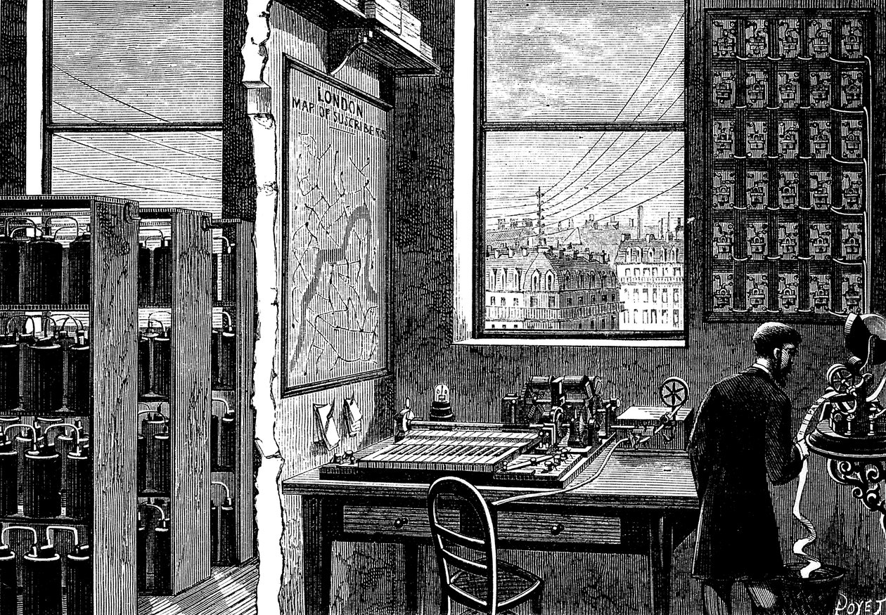Stazione principale della Exchange Telegraph Company, Londra, 1882 da Unbekannt