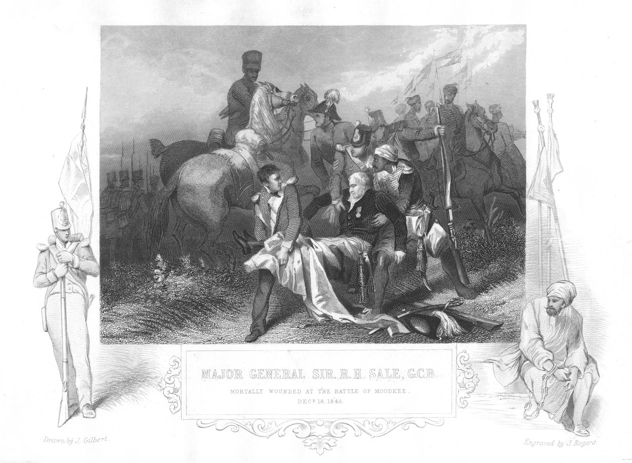 Maggior Generale Robert Henry Sale ferito mortalmente a Moodkee Mudkhi, 1845 da Unbekannt