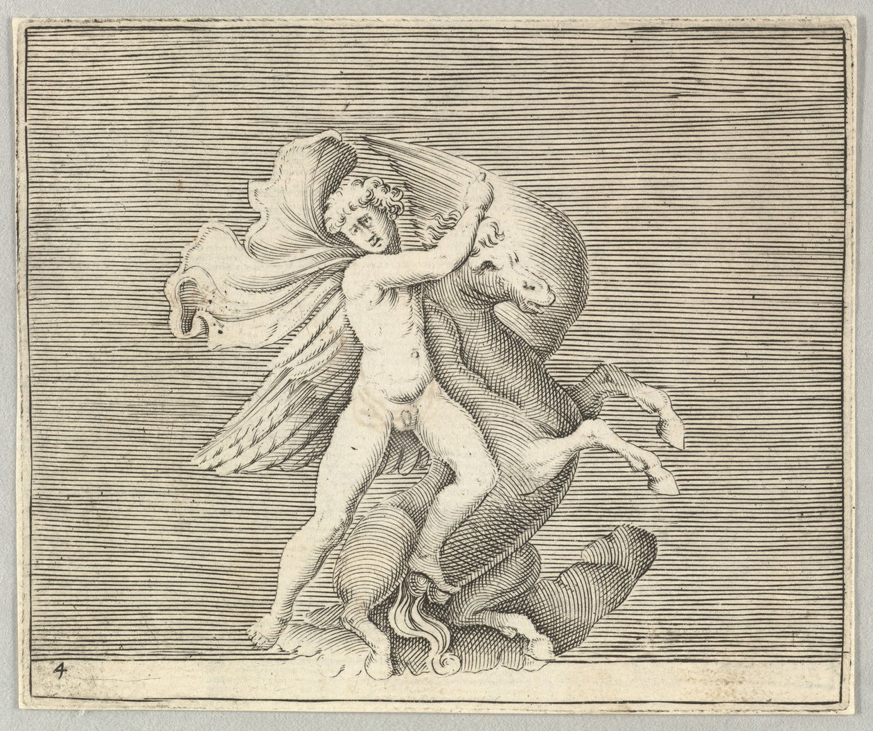 Uomo che lotta con un cavallo alato, pubblicato ca. 1599-1622 da Unbekannt